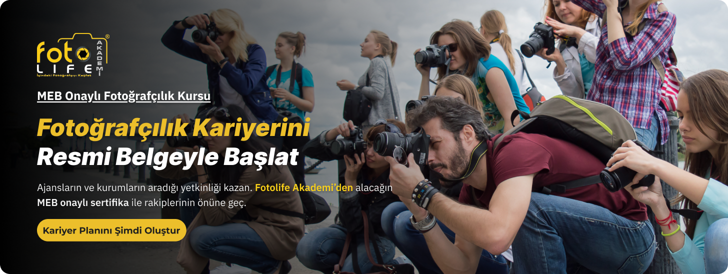 MEB onaylı fotoğrafçılık kursu ile kariyerine resmi sertifika ve profesyonel uygulama dersleriyle başlamak isteyenler için eğitim tanıtım görseli.
